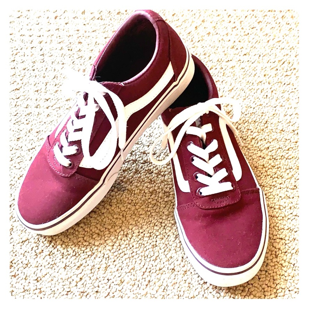 Vans Maroon and White Low-Top Sneakers